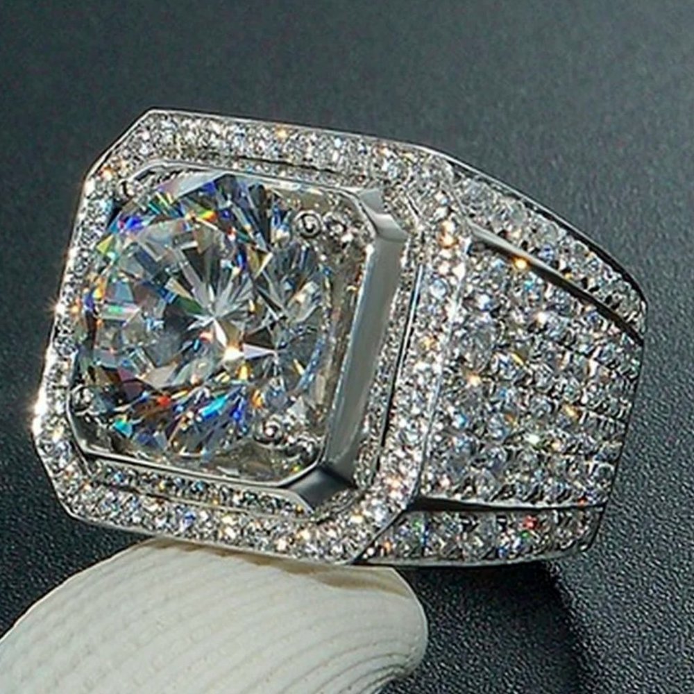 Huge XXL 6.00 CTW. Men's Diamond Ring 18k White Gold  ⭐  Must See  ⭐